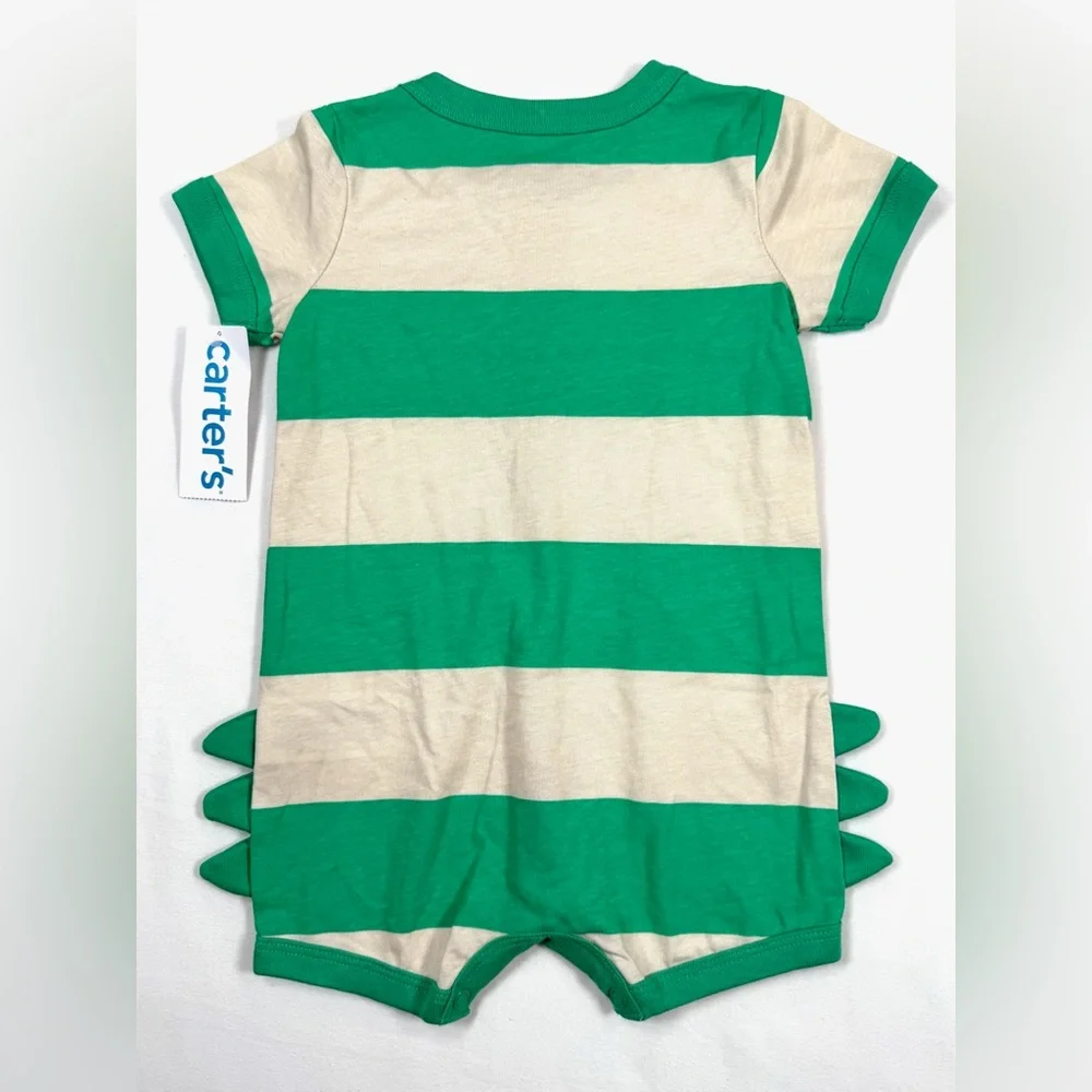 NWT CARTER’S Baby Dinosaur Stripe Romper‎ 6M Green Cute Playful Everyday NEW